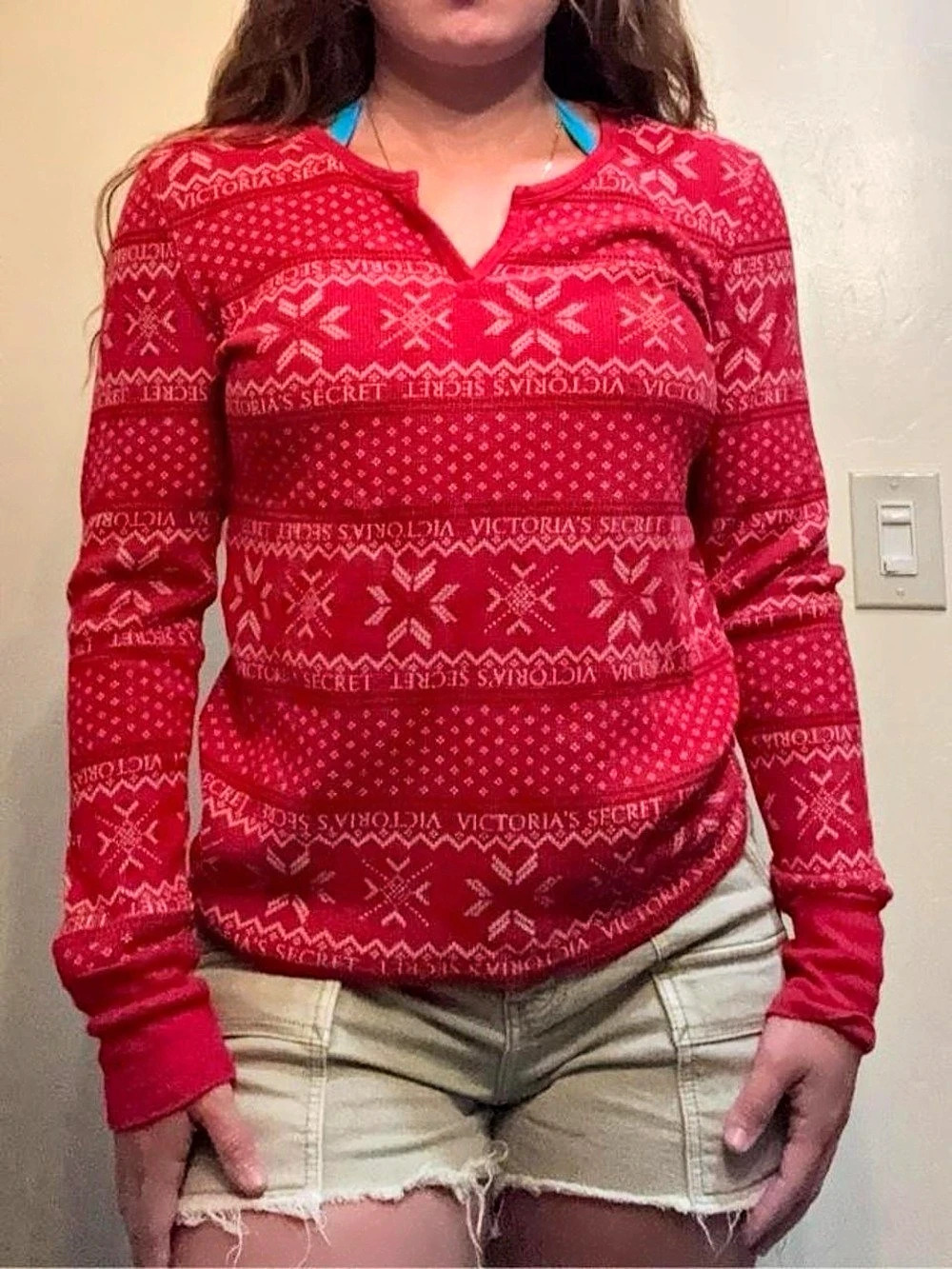 Victoria's Secret Red Geometric Long Sleeve Medium